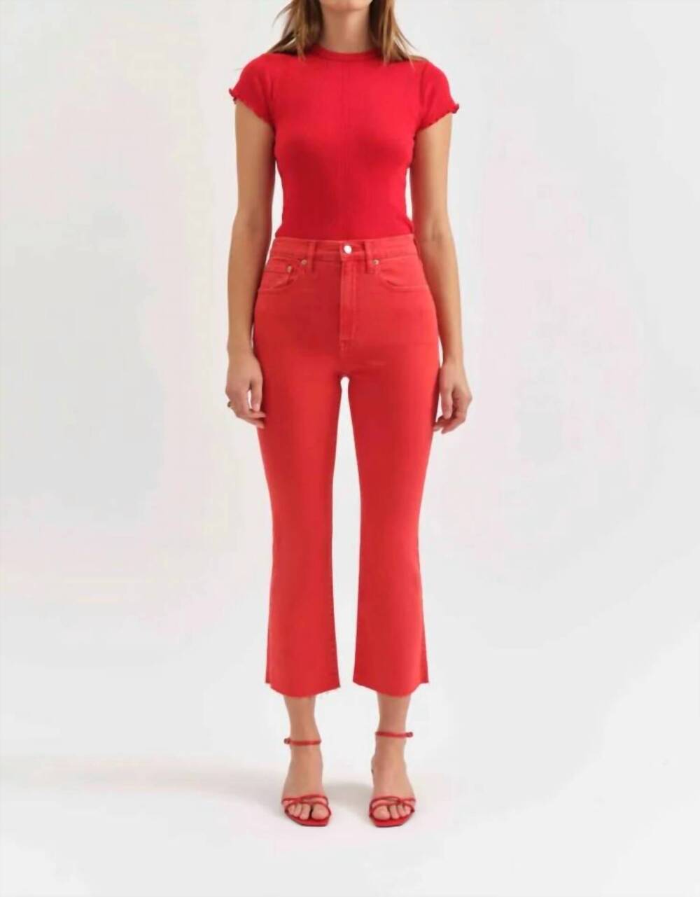 NEW DAZE high-rise crop flare jeans in red